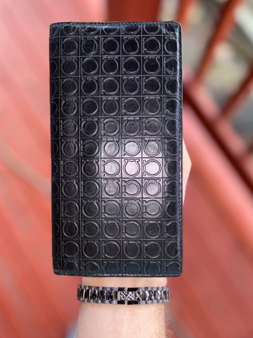 SOLD! Salvatore Ferragamo Black Embossed Leather Card & Key Holder